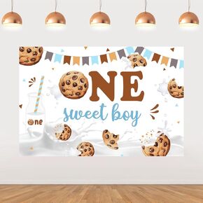 Sursurprise Cookie 1st Birthday Decorations, 5 * 3 ft One Sweet Boy Backdrop Banner Photography Background Photo Studio, Cookie and Milk Party Supplies