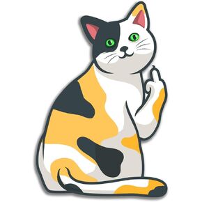 Calico Cat Middle Finger Sticker | Funny Cute Cat Stickers Flip Off Decal for Laptop Cars Mugs (4" x 2.5")