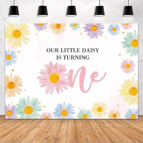 MEHOFOND Daisy First Birthday Backdrop Colorful Boho Daisy Birthday Photography Background Bohomian Daisy Floral Groovy 1st Birthday Party Decor Cake Table Portrait Photoshoot Studio Props 7x5ft