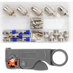 Coaxial Cable Tool Kit F/PL-259 UHF/BNC 58Male Coax Compression connectors Plug Coaxial Cable Stripper Cutter RG6/RG58/RG59/RG8/ RG8x/LMR-400/LMR195 (Pack of 15)