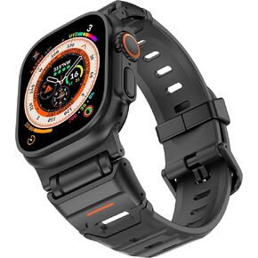 elkson Bands Compatible with Apple Watch Ultra 2/1 49mm, Fusion Series Rugged Durable Strap with Metal Connector to Match Ultra's Titanium Case for iWatch 49 mm Men Black