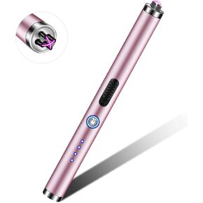 Lighter, Candle Lighter, Electric Lighter, Rechargeable Arc Lighter with LED Display Safety Switch Flameless Plasma Windproof Candle Cooking BBQ - Pink