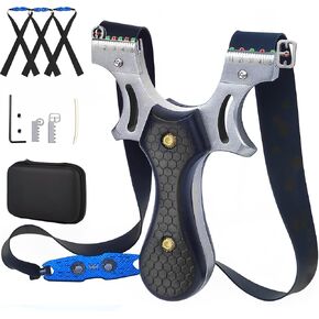Slingshot, Stainless Steel Slingshots for Adults and Kids, Sling Shot for Hunting and Shooting Practice, Come with 3 pcs Flat Rubber Bands and a Storage Case
