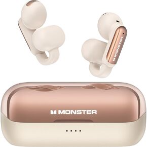 Monster Open AC601 Wireless Earbuds, Bluetooth 5.4 Earbuds with ENC, Crystal Clear Call, USB-C Charging, IPX5 Waterproof Wireless Clip-on Earbuds, 32H Playback Ultra Long Battery Life (White)