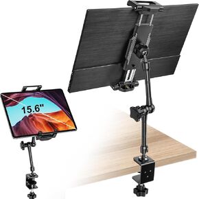 Single Monitor Mount 15.6 inch, Aluminum Alloy Tablet Stand for Desk, 360° Adjustable Magic Arm Portable Monitor Stand for Portable Monitor 15.6 15 14, iPad Pro 13/12.9/11 Air Mini, Galaxy Tab
