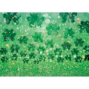 Qian 7x5ft Spring Bokeh Sequins Lucky Green Shamrock Photography Background Happy St. Patrick's Day Photo Backdrop for Family Irish Festival Celebration Party Decor Banner Supplies