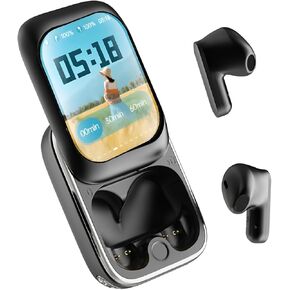 Smart Small Mini Touch Screen Earbuds with Screen for iPhone Android TWS Bluetooth Wireless Touchscreen Earbuds Small Ears Canals Blue Tooth Ear Buds Touch Screen Earphones Ear Buds