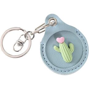 Creative Cute Food Fruit Theme PU Leather Case for AirTag Finder, Anti-Scratch Protective Skin Cover with Ring Keychain, Compatible with AirTags 2021 -Green Cactus Blue Case
