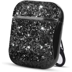 Cute Case Cover for, Bling Glitter for Skin, for Accessories Case for Women Men, Protective Case for 1 & 2 Charging Case, Glitter Black