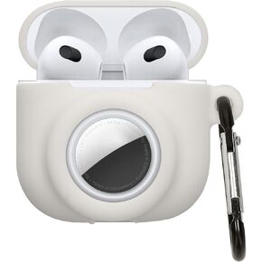 kwmobile Case Compatible with Apple Airpods 4 Case with Apple Airtag Storage - Silicone Cover - White