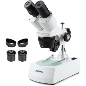 AOMEKIE 20X/40X/80X Magnification Forward-Mounted Binocular Stereo Microscope, WF10X and WF20X Eyepieces, 2X and 4X Objectives, Upper and Lower LED Lighting, Reversible Black/White Stage Plate