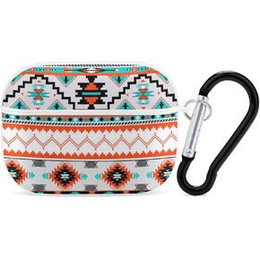 Cute Case Cover Compatible with Airpods Pro Case with Keychain, Shockproof Plastic Protective Headphone Cover for Travel, Outdoor, School, Aztec Native American Decoration, White