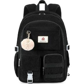 School Backpack for Teens Girls Women 15.6 Inch Laptop College Backpacks Corduroy Work Bag Kids Elementary Middle High Campus Bookbag Students Pack Travel Daypack Womens - Beige Strawberries