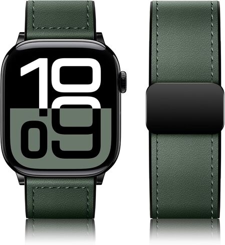 Qimela Magnetic Leather Strap Compatible with Apple Watch Band 38mm 40mm 41mm 42mm 44mm 45mm 46mm 49mm for Men Women,Top Grain Genuine Leather Wristband for iWatch Series 10 9 8 7 6 5 4 3 Ultra 2 1 SE in Saudi Arabia