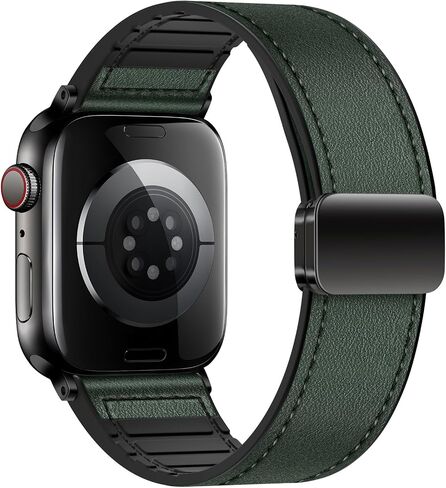 Qimela Magnetic Leather Strap Compatible with Apple Watch Band 38mm 40mm 41mm 42mm 44mm 45mm 46mm 49mm for Men Women,Top Grain Genuine Leather Wristband for iWatch Series 10 9 8 7 6 5 4 3 Ultra 2 1 SE in Saudi Arabia