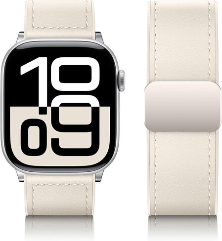 Qimela Magnetic Leather Strap Compatible with Apple Watch Band 38mm 40mm 41mm 42mm 44mm 45mm 46mm 49mm for Men Women,Top Grain Genuine Leather Wristband for iWatch Series 10 9 8 7 6 5 4 3 Ultra 2 1 SE in Saudi Arabia