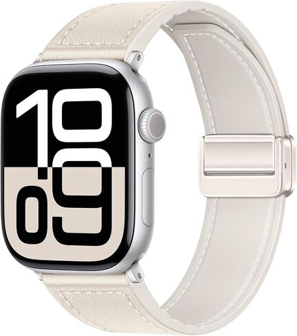 Qimela Magnetic Leather Strap Compatible with Apple Watch Band 38mm 40mm 41mm 42mm 44mm 45mm 46mm 49mm for Men Women,Top Grain Genuine Leather Wristband for iWatch Series 10 9 8 7 6 5 4 3 Ultra 2 1 SE in Saudi Arabia