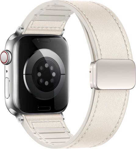 Qimela Magnetic Leather Strap Compatible with Apple Watch Band 38mm 40mm 41mm 42mm 44mm 45mm 46mm 49mm for Men Women,Top Grain Genuine Leather Wristband for iWatch Series 10 9 8 7 6 5 4 3 Ultra 2 1 SE in Saudi Arabia