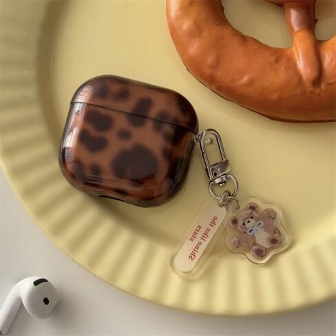 Compatible for AirPods 4 Case with Cleaner Kit Cute Cool Brown Leopard Cool Amber Tortoise Aesthetics Design Shockproof Love Keychain Cover for Girls Woman for Airpods 4nd(2024)-Amber in Kuwait