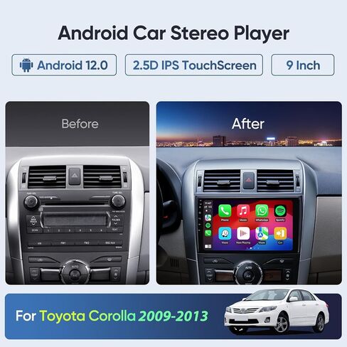 Car Stereo Radio Upgrade for Toyota Corolla 2009 2010 2011 2012 2013 with 9Inch IPS HD TouchScreen/Android12/5G WiFi/Wireless CarPlay Android Auto/GPS FM/SWC Bluetooth 1080P Backup Camera in Saudi Arabia