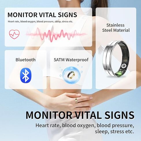 HitTopss Smart Ring ، Fultra Thin Tracking Ring Smart Ring مع السعرات الحرارية/معدل ضربات القلب/مراقبة الأكسجين/النوم ، 5ATM مقاوم للماء ، لا يوجد اشتراك في التطبيق (Silver ، Ultra Thin-8#) in Saudi Arabia