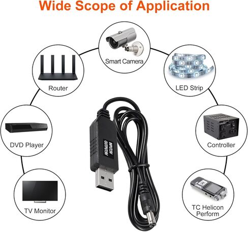 4pcs DC 5V to DC 9V USB Voltage Step Up Converter Cable Power Supply USB Cable with 5.5x2.1mm DC Connect Male 1M for WiFi Router Mini Fan Speaker 3.2ft in Kuwait