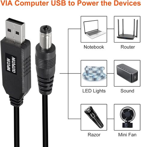 4pcs DC 5V to DC 9V USB Voltage Step Up Converter Cable Power Supply USB Cable with 5.5x2.1mm DC Connect Male 1M for WiFi Router Mini Fan Speaker 3.2ft in Kuwait