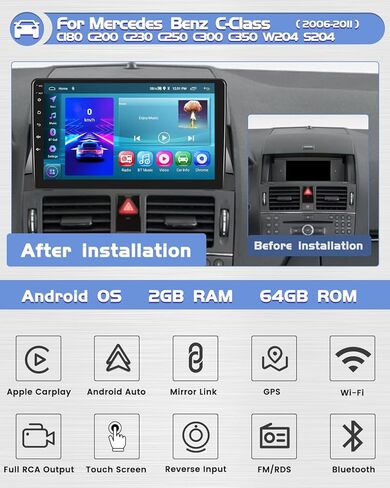 Roinvou [2G+64G] Radio لـ Mercedes Benz C-Class C180 C200 C230 C300 C300 in Kuwait