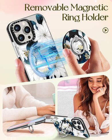 for iPhone 15 Pro Max Case for Women - Cute Kawaii Design Girls Compatible with Magsafe Magnetic Ring Holder Stand Blue Flower Phone Covers Aesthetic Girly TPU Funda for 15 Pro Max in Kuwait