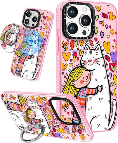 for iPhone 15 Pro Max Case for Women - Cute Kawaii Design Girls Compatible with Magsafe Magnetic Ring Holder Stand Blue Flower Phone Covers Aesthetic Girly TPU Funda for 15 Pro Max in Kuwait