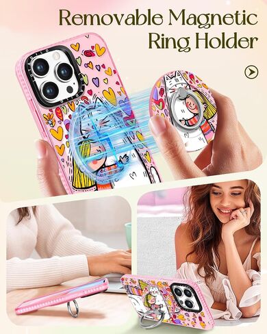 for iPhone 15 Pro Max Case for Women - Cute Kawaii Design Girls Compatible with Magsafe Magnetic Ring Holder Stand Blue Flower Phone Covers Aesthetic Girly TPU Funda for 15 Pro Max in Kuwait