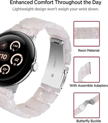 Miimall Resin Band Compatible for Google Pixel Watch 3 41mm/Pixel Watch 2/Pixel Watch Band for Women men, Lightweight, Thin Adjustable Bracelet Metal Clasp Replacement Strap for Google Pixel Watch in Saudi Arabia