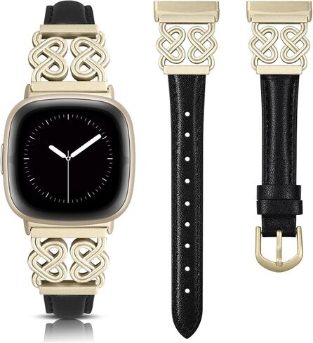 TOYOUTHS Leather Band Compatible with Fitbit Versa 4/Versa 3/Sense 2/Sense Bands Women, Elegant Dressy Slim Leather Strap with Designer Celtic Heart-Shaped Knot Buckle for Versa 4 Sense 2 Smartwatch in Kuwait