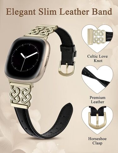 TOYOUTHS Leather Band Compatible with Fitbit Versa 4/Versa 3/Sense 2/Sense Bands Women, Elegant Dressy Slim Leather Strap with Designer Celtic Heart-Shaped Knot Buckle for Versa 4 Sense 2 Smartwatch in Kuwait