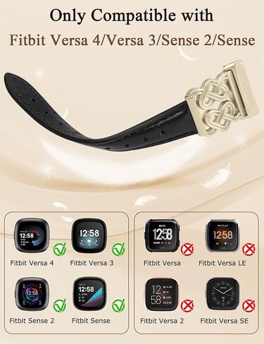 TOYOUTHS Leather Band Compatible with Fitbit Versa 4/Versa 3/Sense 2/Sense Bands Women, Elegant Dressy Slim Leather Strap with Designer Celtic Heart-Shaped Knot Buckle for Versa 4 Sense 2 Smartwatch in Kuwait