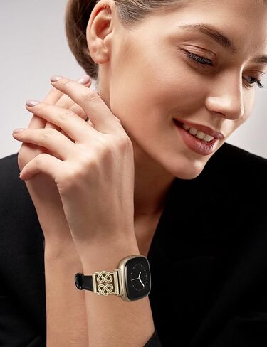 TOYOUTHS Leather Band Compatible with Fitbit Versa 4/Versa 3/Sense 2/Sense Bands Women, Elegant Dressy Slim Leather Strap with Designer Celtic Heart-Shaped Knot Buckle for Versa 4 Sense 2 Smartwatch in Kuwait