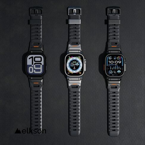 elkson Bands Compatible with Apple Watch Ultra 2/1 49mm, Fusion Series Rugged Durable Strap with Metal Connector to Match Ultra's Titanium Case for iWatch 49 mm Men Black in Saudi Arabia