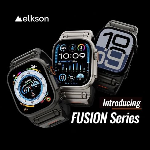 elkson Bands Compatible with Apple Watch Ultra 2/1 49mm, Fusion Series Rugged Durable Strap with Metal Connector to Match Ultra's Titanium Case for iWatch 49 mm Men Black in Saudi Arabia