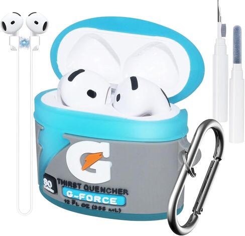 غطاء لطيف لـ AirPods Cover 4th Generation Cover - Cartoon Kawaii مشروبات رياضية مضحكة لـ Airpods 4 Case مع مجموعة نظافة القلم والسيليكون المغناطيسي المضاد للورم للنساء الأولاد مع سلسلة مفاتيح باللون الأزرق in Saudi Arabia