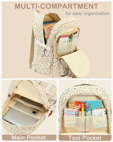 School Backpack for Teens Girls Women 15.6 Inch Laptop College Backpacks Corduroy Work Bag Kids Elementary Middle High Campus Bookbag Students Pack Travel Daypack Womens - Beige Strawberries in Saudi Arabia