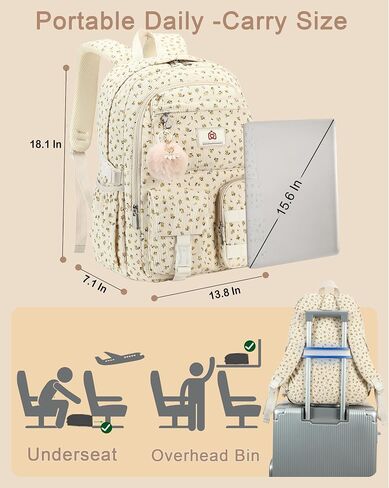 School Backpack for Teens Girls Women 15.6 Inch Laptop College Backpacks Corduroy Work Bag Kids Elementary Middle High Campus Bookbag Students Pack Travel Daypack Womens - Beige Strawberries in Saudi Arabia