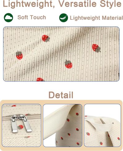 School Backpack for Teens Girls Women 15.6 Inch Laptop College Backpacks Corduroy Work Bag Kids Elementary Middle High Campus Bookbag Students Pack Travel Daypack Womens - Beige Strawberries in Saudi Arabia