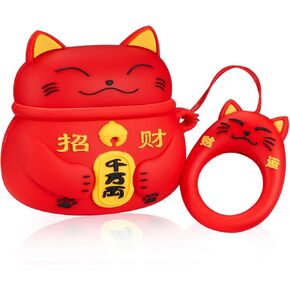 Coralogo Case for Airpods Pro 2019/Pro 2 Gen 2022 Cute,3D Animal Character Silicone Cartoon Airpod Skin Funny Fun Cool Keychain Design Kids Teens Girls Boys Cover Cases Air pods Pro (Red Lucky Cat)