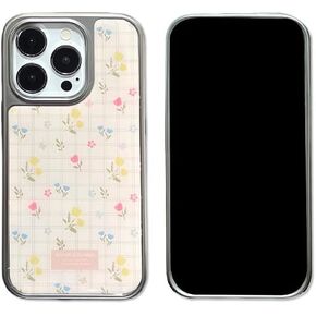 for iphone16promax/15/14 case，Grid Floral Print Protective Case for iPhone 13 Pro, Slim Transparent Back Cover，Shockproof，Stylish Durable (iphone14)