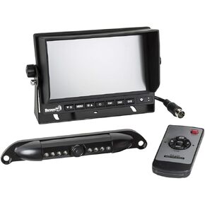Buyers Products Rearview Backup License Plate Camera, Rear Vehicle Observation System with Night Vision Monitor Kit for Trucks, RVs, Trailers, Vans and More, with Remote Control, 8883010, Black