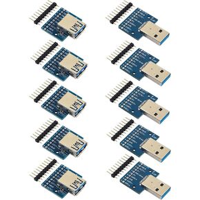 10pcs USB 3.0 Type A Male and Female Breakout Board USB to DIP Adapter 10 Pins 0.1" Pitch with Male Pin Headers (5 Male and 5 Female)