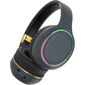 Bluetooth Headphones with RGB Lights, Foldable Wireless Over-Ear Headphones with Hidden Mic for Cell Phone, PC, Laptop, Suitable for Music, School, Workouts, and Gaming (Blue)