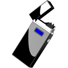 Lighter Arc Lighter LED Display Quantity Display Windproof Double Arc Lighter USB Rechargable Flameless Metal Case Light and Portable Lighter Gift Case (Black)