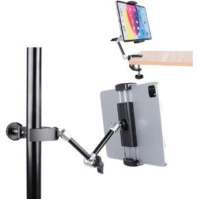 Aluminum iPad Holder for Mic Stand, Adjustable 10" Magic Arm Side Mount Tablet Holder Mount for Microphone Stand/Kitchen Cabinet/Desktop/Book Cabinet/Worktable, Compatible with iPad, 5-13" Tablet