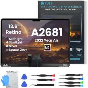 YUSE A2681 Screen Replacement for Mac14,2 MacBook Air 13.6" inches M2 2022 EMC 4074 2560x1664 Full LCD Display Complete Assembly (Space Gray)